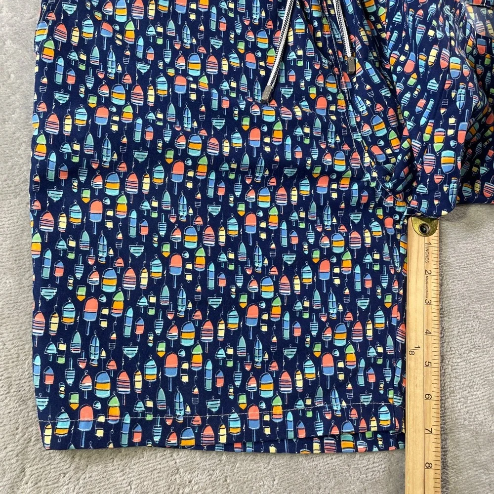 Peter Millar Swim Trunks Mens Medium Blue Buoy Mesh Lined Geometric Summer